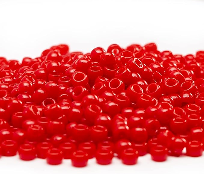 Gxueshan 1000 Pcs Acrylic Red Pony Beads 6x9mm Bulk Kandi Beads for Friendship Bracelet Necklace Jewelry Making Pens Hair Braiding Kit