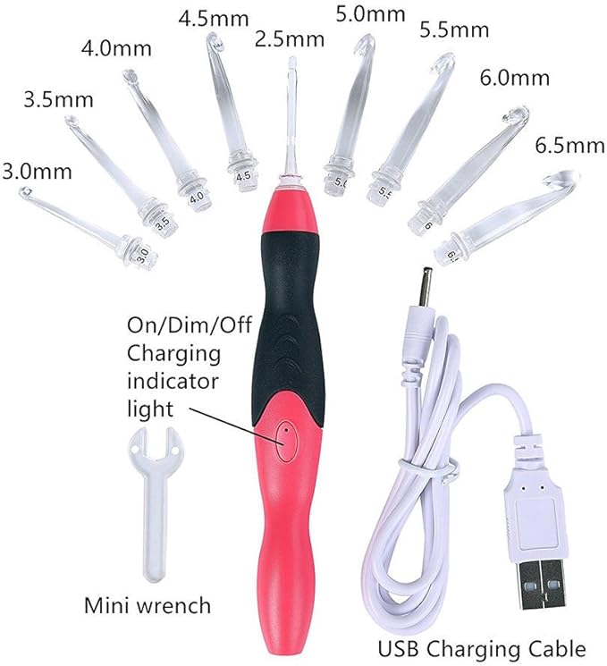9 Sizes Crochet Hook Set: Interchangeable Crochet Hooks with Light - Light Up Crochet Hooks for Stitch & Row Counter, DIY Craft Supplies,Yarn Crochet Kit for Beginners (2.5mm to 6.5mm Heads)