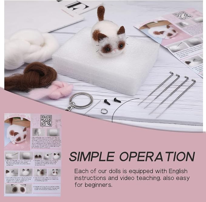 QMNNMA Needle Felting Kit for Beginners, DIY Wool Felt Materials Set, Animals Needle Felting Supplies and Instruction for Needle Felting Craft Project and DIY Handmade