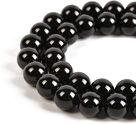45pcs 8mm Natural Black Onyx Gemstone Round Spacer Loose Stone Beads for Jewelry Making 15.5" 1 Strand (Black Onyx, 8mm 45Beads)