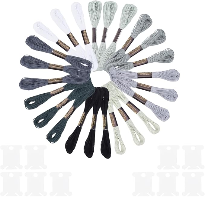 24 Skeins 6 Strands Variegated Grey Cross Stitch Threads Embroidery Floss Gradient Friendship Bracelets Yarn String Bulk with Floss Bobbins for Hand Sewing Jewelry Knitting Crafts Crochet