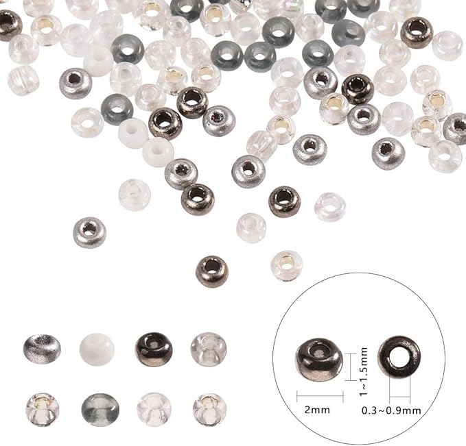 NBEADS 160g 20g/Compartment Round Glass Seed Beads, 8 Assorted Colors Mixed Style 2mm Tiny Loose Spacer Beads Pony Beads with 0.3mm-0.9mm Hole for DIY Craft Bracelet Necklace Jewelry Making