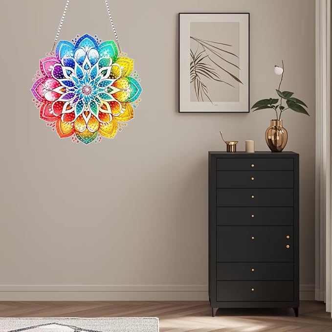 Masendp Mandala Hanging Diamond Art Kits for Adults, Special Shaped Colored Diamond Painting Pendant Ornaments Kit DIY Crystal Rhinestone Gem for Home Decoration and Gifts