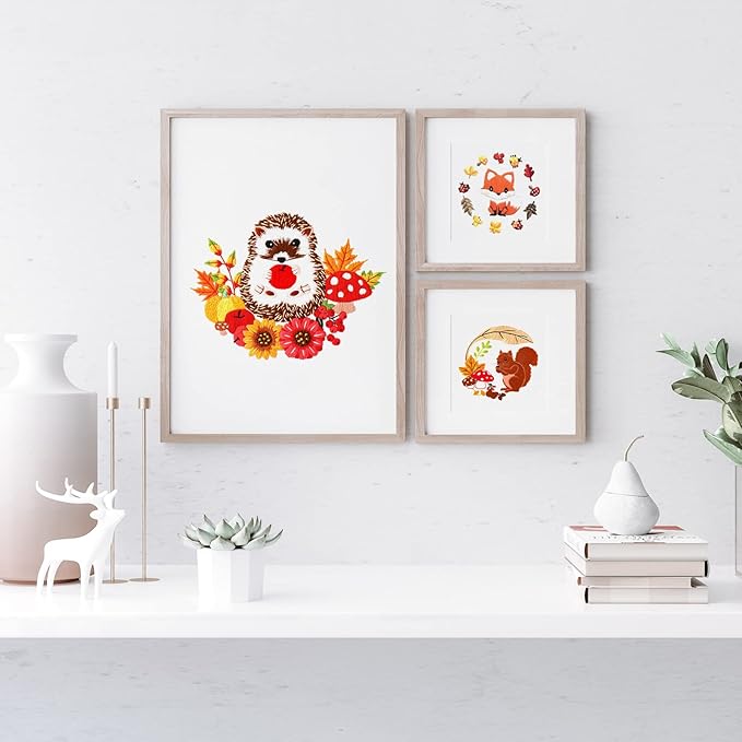 Louise Maelys 3 Set Animal Embroidery Kits for Beginners with Autumn Squirrel Hedgehog Fox Pattern,Adults Starter Cross Stitch Kit DIY Needlepoint