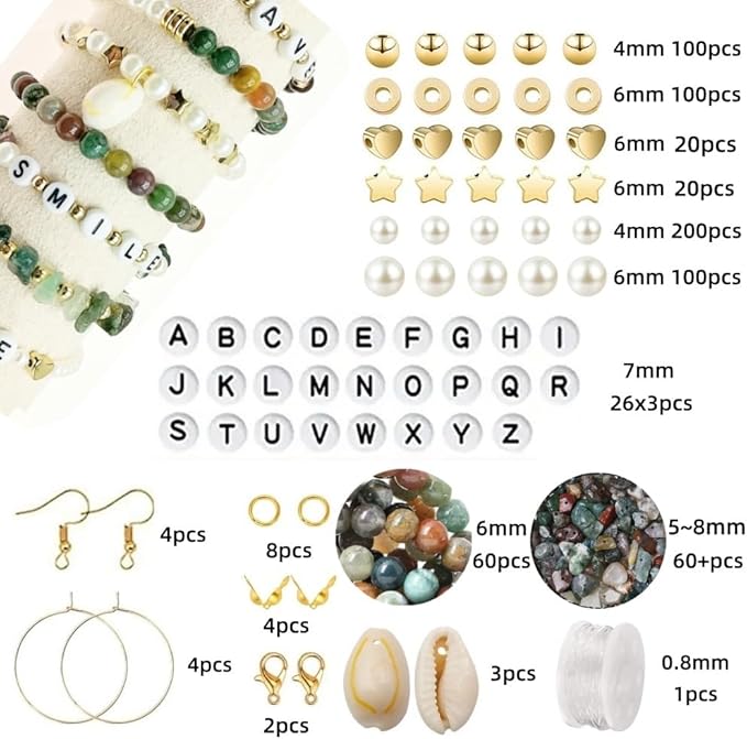 Basigeese Jewelry Making Supplies Kit Natural Stone Beads Irregular Gemstone Beading with for DIY Craft Bracelet Necklace Earrings for Adults (Indian Agate)