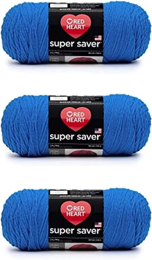 Red Heart Super Saver Blue Yarn - 3 Pack of 198g/7oz - Acrylic - 4 Medium (Worsted) - 364 Yards - Knitting/Crochet