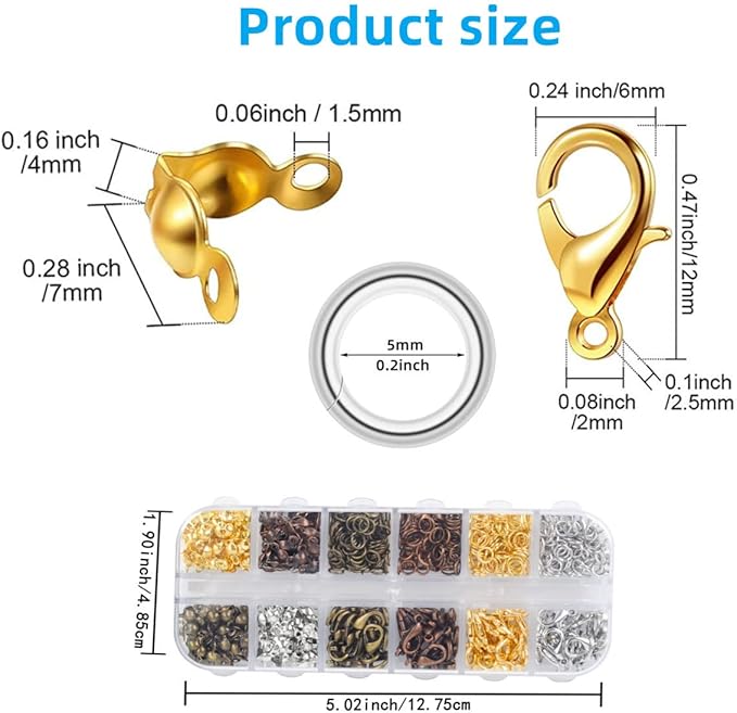 Olylkx 720pcs Lobster Claw Clasps, Bead Tips Knot Covers, Open Jump Ring Connectors, Jewelry Making Accessories Set (12 Styles)