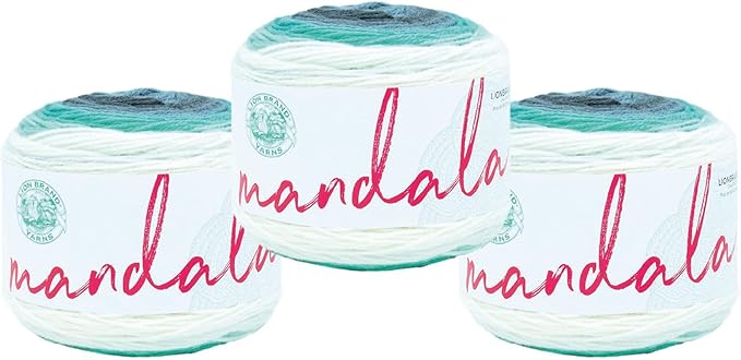 Lion Brand Yarn, Mandala DK Lightweight Yarn for Knitting, Crochet, and Crafts, Genie, 3 Pack, Self-Striping Acrylic Fiber for Baby Blankets, Multicolor Shawls and Variegated Cardigans