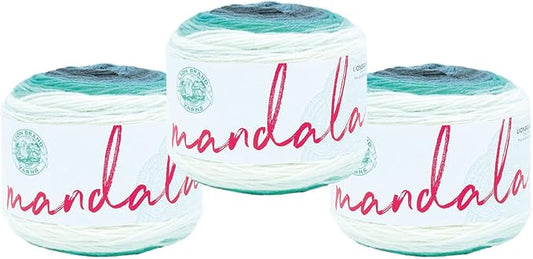 Lion Brand Yarn, Mandala DK Lightweight Yarn for Knitting, Crochet, and Crafts, Genie, 3 Pack, Self-Striping Acrylic Fiber for Baby Blankets, Multicolor Shawls and Variegated Cardigans