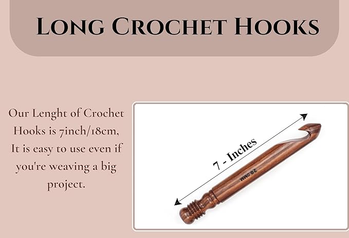 Wooden Crochet Hook | Knitting Needle with Ergonomic Soft Grip Handles | Handcrafted Crochet Hook Set | Indian Rosewood Crochet Hook with Engraved Size (20 mm)