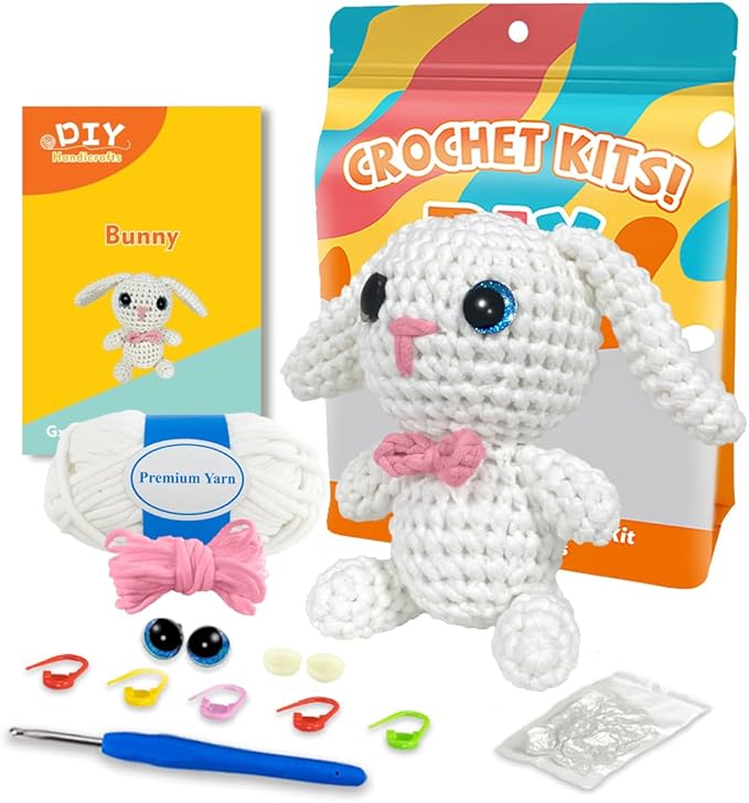 YCSCMG Z Crochet Kits for Beginners - Animal Crochet Sets - Step-by-Step Video Tutorials DIY, Rabbit Crochet Kits Rabbit with Long Ears