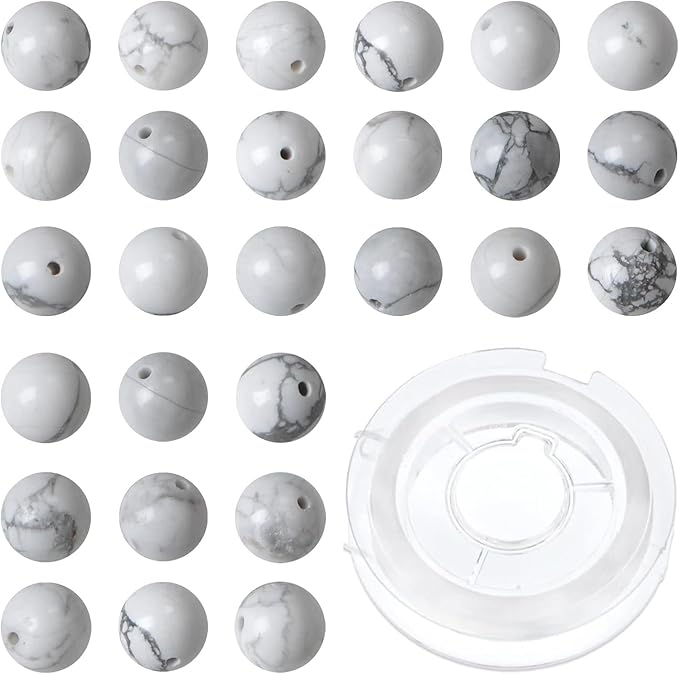 bymitel 10mm natural howlite round beads gemstones genuine with 90pcs diy jewelry making unisex (10mm 90pcs, howlite)