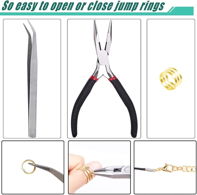 Open Jump Rings, 1500 pcs Jump Rings and Lobster Clasps Jewelry Finding Kit Jewelry Making Tools with Pliers Tweezers for Jewelry Making Necklace Repair