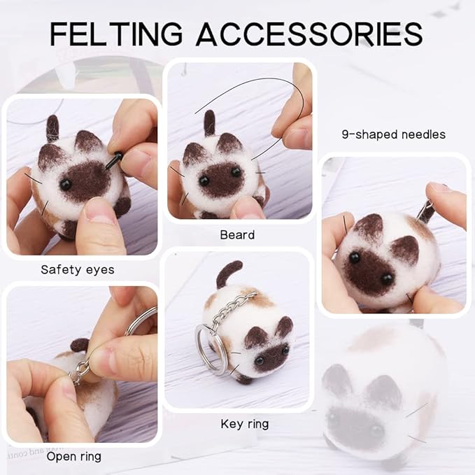 QMNNMA Needle Felting Kit, Animals Needle Felting Set, DIY Wool Felt Materials Set with Felting Tool and Instruction for Needle Felting Craft Project and DIY Handmade