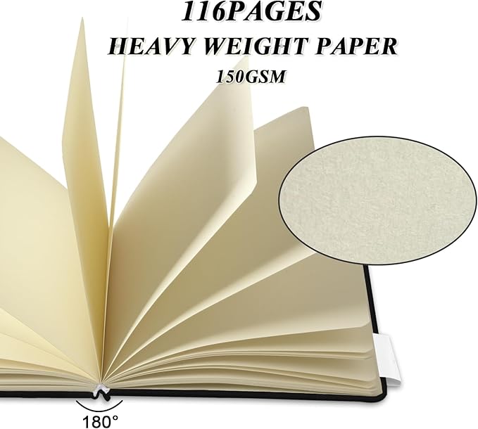 qianshan 5" x 5" Hardcover Sketchbook,Small Mixed Media Sketch Pad,58 Sheets 150GSM Acid-Free Artist Drawing Paper,Travel Journal Blank Notebook for Adults Painting,Illustration,Art Supplies.Black