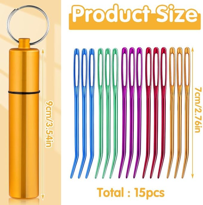 UzecPk 15Pcs Yarn Needles, Tapestry Needle Darning Needle Large Eye for Crochet, Darning Needles for Crochet Accessories with Aluminum Storage Tube