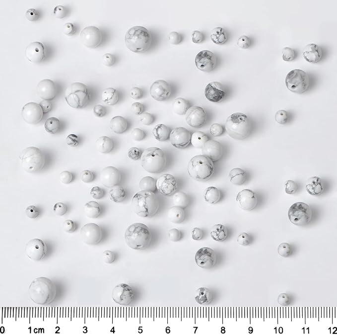 bymitel 10mm natural howlite round beads gemstones genuine with 90pcs diy jewelry making unisex (10mm 90pcs, howlite)