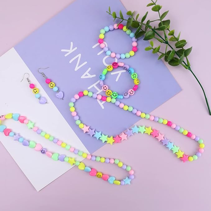 Miss Rabbit Candy Color Acrylic Heart Beads Star Beads Plastic Bead Kit Cute Pastel Bead for Bracelets Jewelry Making DIY Crafts Necklace Phone Charm