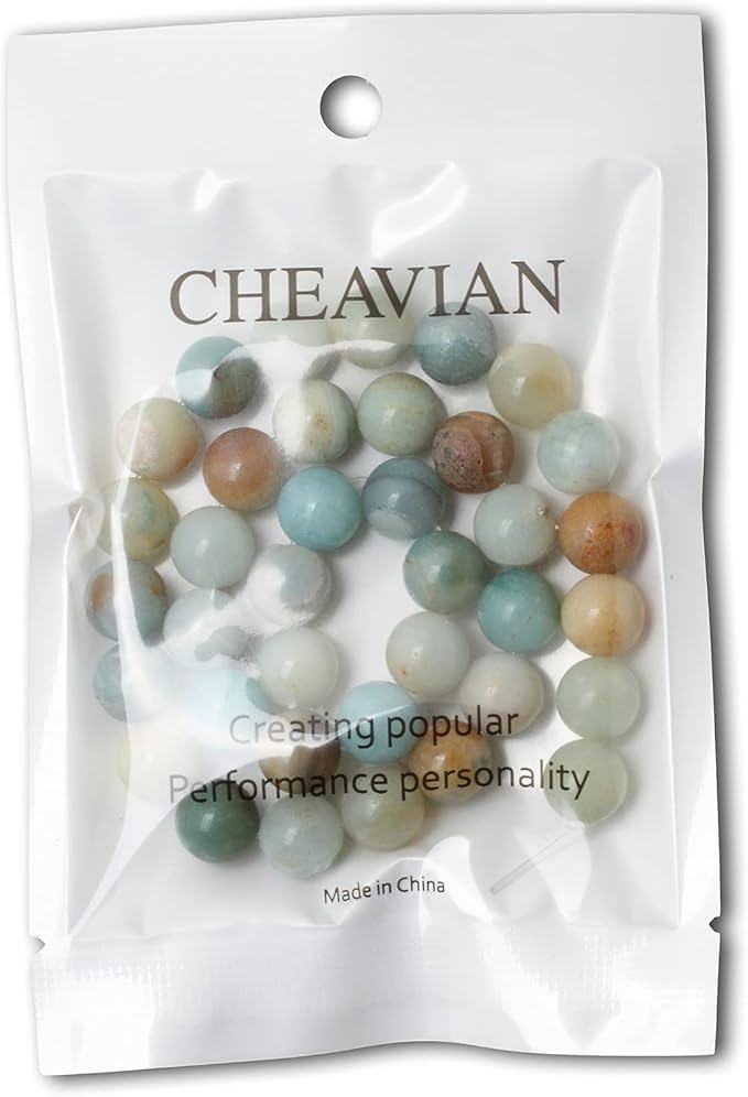 cheavian 35pcs 10mm natural mix color amazonite gemstone round loose beads stone beads for jewelry making diy 1 strand 15"