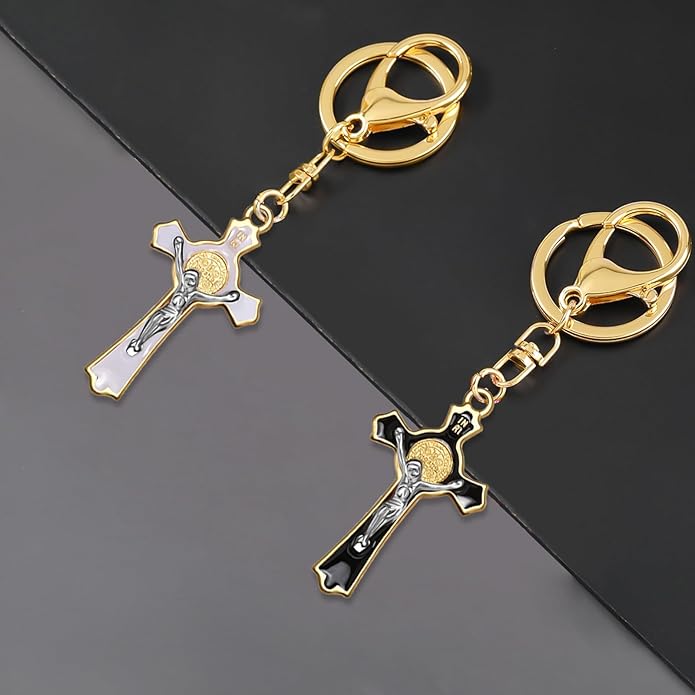 24Pcs/12Sets Rosary Kits Making Supplies Religious Cross and Center Medal Charm Alloy Enamel Saint Benedict Crucifix Pendant Beads for Adults Diy Catholic Jewelry