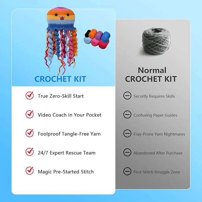 Blossvane Beginners Crochet Kit for Adults - 6 Pack Magical Jellyfish, Complete Starter Amigurumi Kit with Easy Step-by-Step Video Tutorials, Learn to Crochet Kit for All Ages