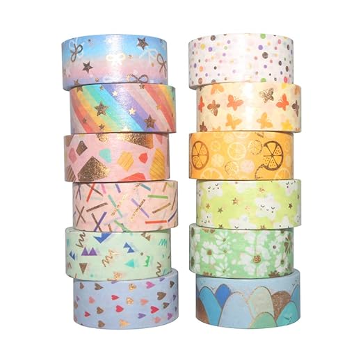YUBBAEX Floral Gold Washi Tape Set VSCO Foil Masking Tape Decorative for Arts, DIY Crafts, Journal Supplies, Planners, Scrapbook, Card/Gift Wrapping -15mm- (Spring 12 Rolls)