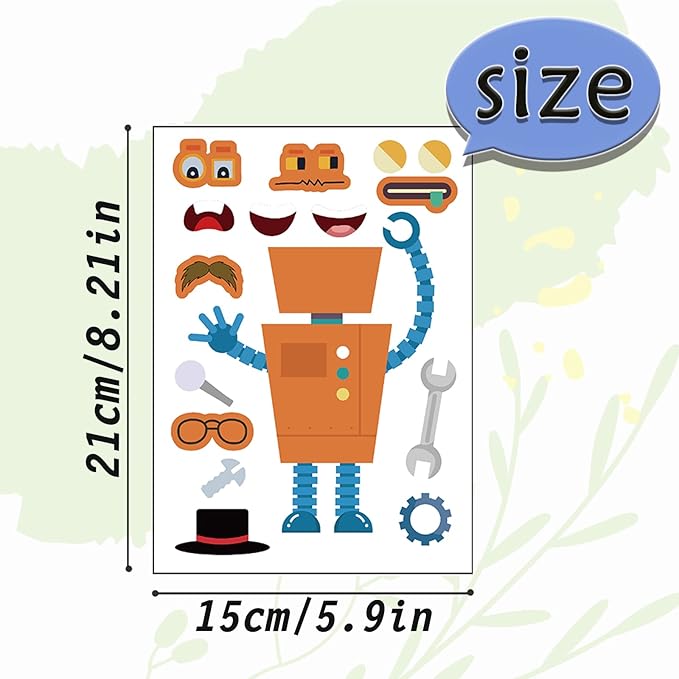 24 sheets 8.27''×5.9'' make your own robot stickers for kids toddlers, make a face stickers for kids party favors activities