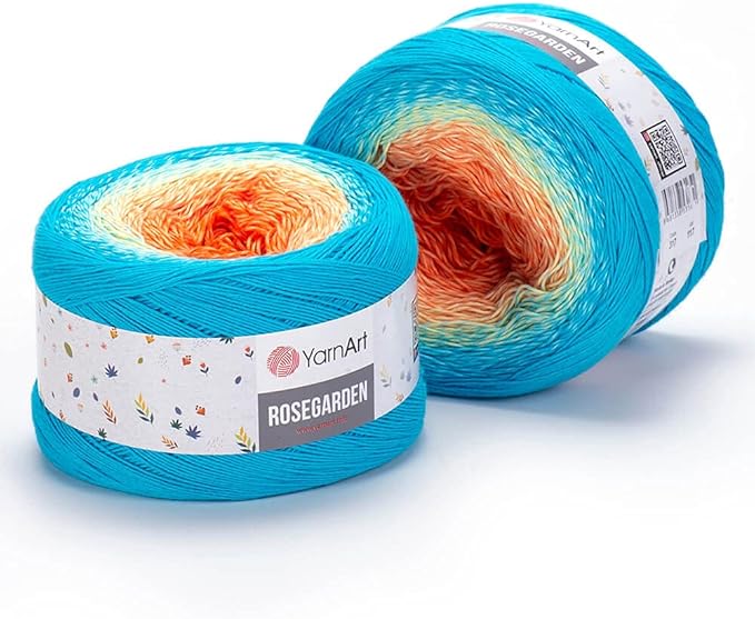 Yarn Art Flowers Rosegarden 100% Cotton 250gr 8.80 oz 1094yds Multicolor Cotton Yarn Rainbow Crochet Yarn Spring Summer (317)