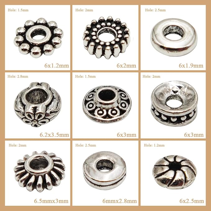 INSPIRELLE 450 Pieces Antique Silver Spacer Beads 6mm Metal Alloy Heishi Flat Rondelle Loose Beads for Bracelet Necklace Earring Jewelry Making
