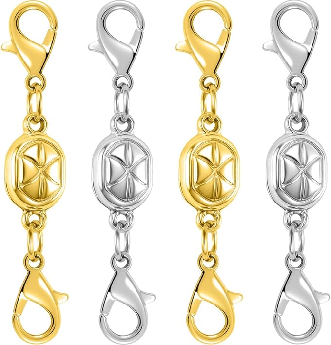 magnetic necklace clasps and closures-magnetic necklace clasp set, double locking design, gold and silver (4pcs gold silver)