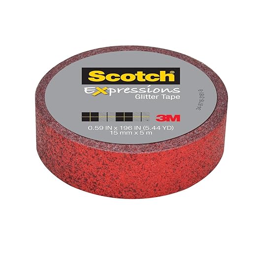 Scotch Expressions Glitter Washi Tape, Arts and Crafts Tape, .59 in x 196 in, Red Glitter, 6 Rolls