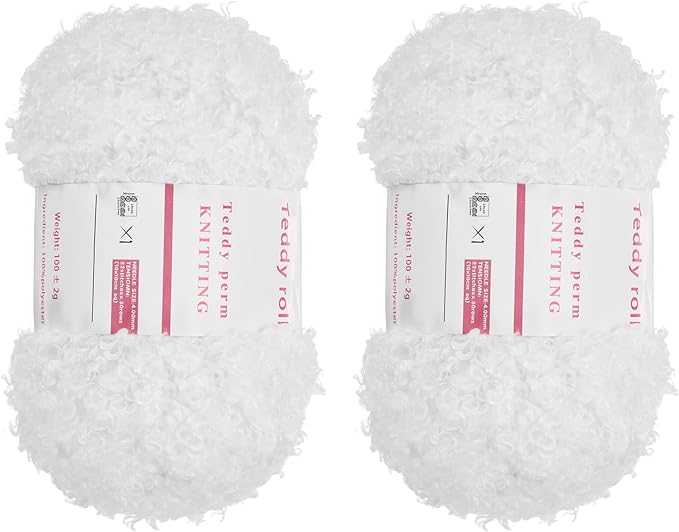 MECCANIXITY 2 Skeins Fur Yarn Soft Fluffy Chunky Yarn Fuzzy Eyelash Yarn White for Crocheting Knit Clothes Bag - 55Yard/50m, 3.6ozx2