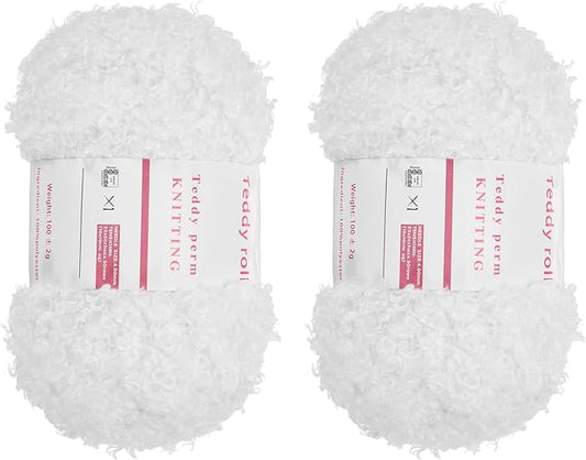 MECCANIXITY 2 Skeins Fur Yarn Soft Fluffy Chunky Yarn Fuzzy Eyelash Yarn White for Crocheting Knit Clothes Bag - 55Yard/50m, 3.6ozx2
