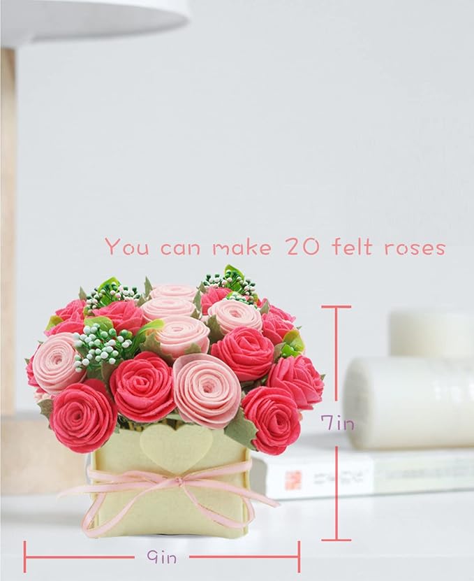 BAZIMA ALICE DIY Felt Flower Kit - Pink Rose Bouquet Kit, Floral Gifts - Arrange Pre-Cut Flowers and Foliage