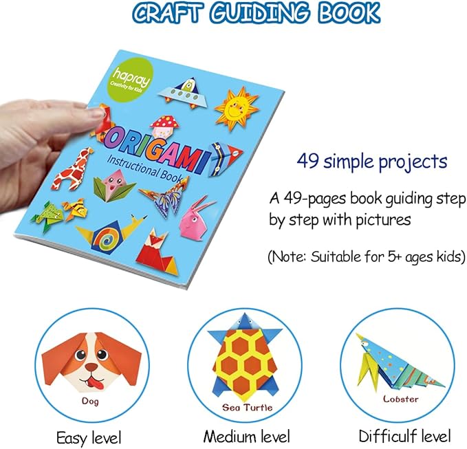 hapray Origami Kit for Kids Ages 5-8 8-12, with Guiding Book, 98 Sheets Paper with 47 Patterns, DIY Art and Craft Projects, Beginners Children's Day Gift Boy Girl
