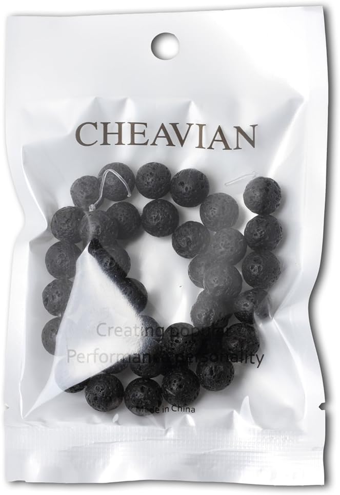 cheavian 10mm 35pcs black lava volcanic stone gemstone round loose beads for jewelry making 1 strand 15"