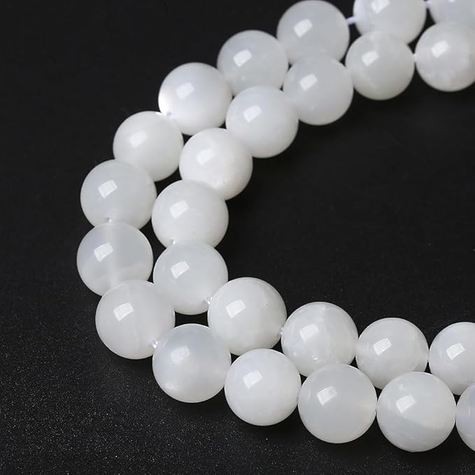 45pcs 8mm Natural White Moonstone Beads AAA Gemstone Round Loose Beads for Jewelry Making DIY Bracelets Necklaces Crystal Energy Healing Stone Beads 15" (8mm, White Moonstone)