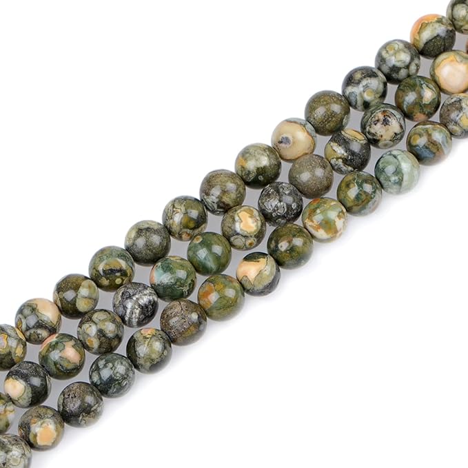 bymitel 90pcs natural crystal beads stone gemstone round energy healing loose beads with stretch cord for jewelry making bracelets anklets (rhyosite jasper, 10mm 90pcs)