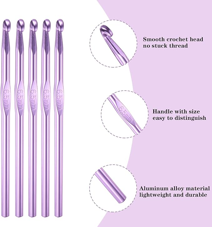 Hordolry 6.5mm Crochet Hooks Bulk, 18Pcs Aluminum Crochet Needle, Knitting Needles for Craft Yarn Contribute to Beginners