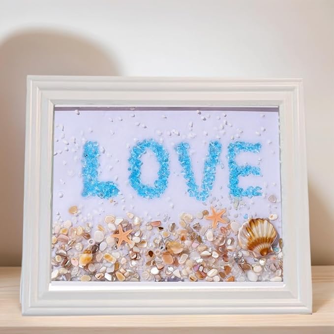 Sea Glass Art Kit, Mosaic Glass Photo Frame Set 9.5x7.5 Inch, Handcraft Style DIY Mosaic Craft Kits, DIY Resin Beach Art Kit for Home Decoration, Office, Bookshelf/Windowsill (Sea of Love)