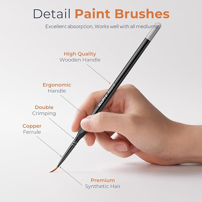 Nicpro Miniature Paint Brushes - 10PCS Model Paint Brush Set for Acrylic Oil Watercolor, Micro Detail Paint Brushes for Model, Miniature, Art Painting, Fine Detailing, Paint by Numbers, Craft