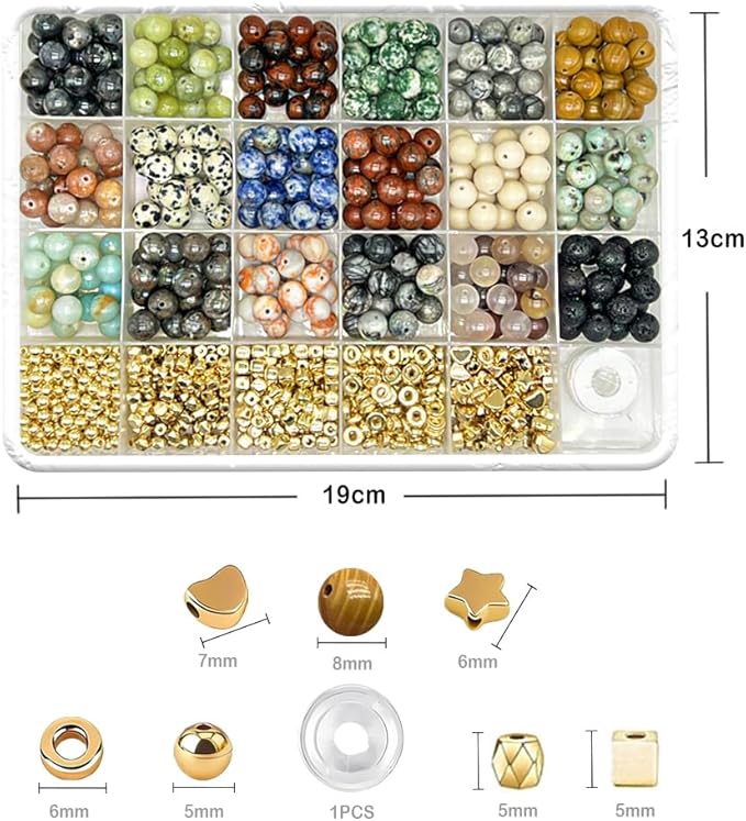 Jewelry Making Supplies Kits Natural Stone Beads Round Gemstone Beading with Spacer for DIY Craft Bracelet Necklace Earrings for Adults (8mm)