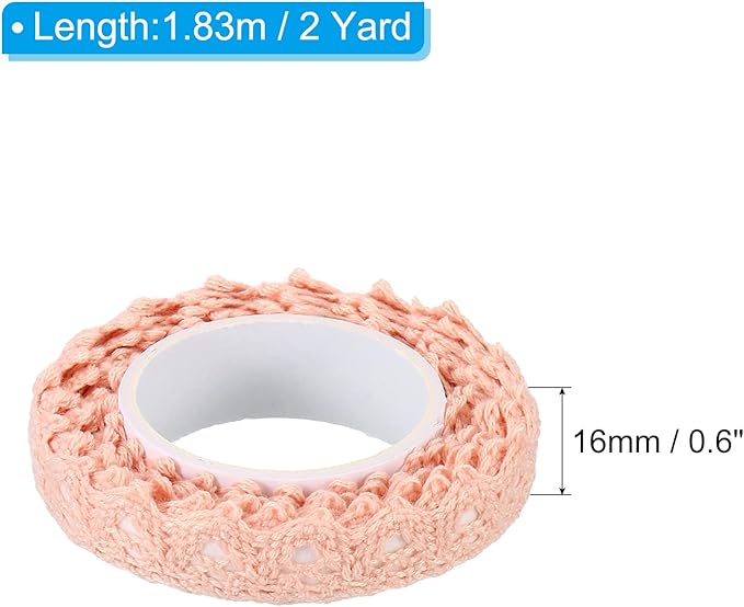 PATIKIL 0.6" Wide 2 Yards Self-Adhesive Lace Tape Lace Ribbon, 3 Pack Cotton Washi Trim Sticker Masking for Craft Scrapbooking DIY Card Making, Apricot Pink