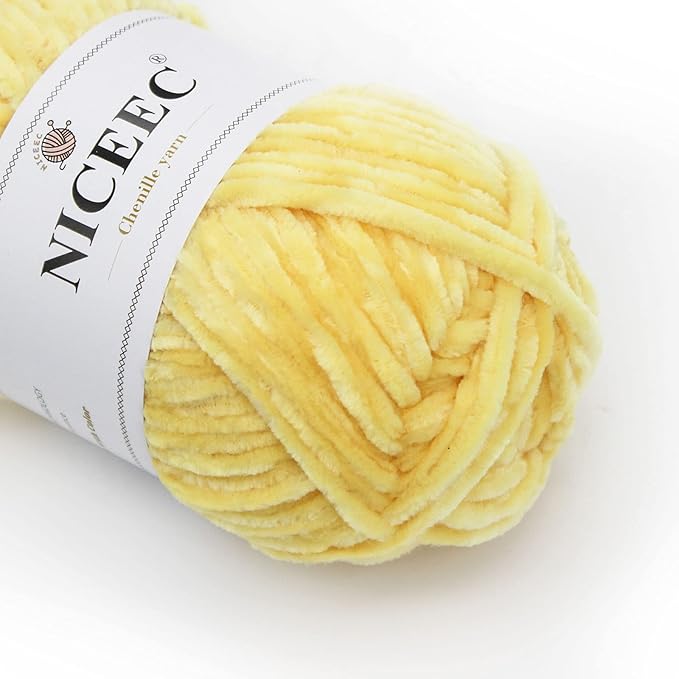 NICEEC 3 Skeins Soft Chenille Yarn Assorted Colors Blanket Yarn for Knitting Fancy Yarn for Crochet Weaving DIY Craft Total Length 3×85m (3×93yds, 3×50g)_Yellow Series