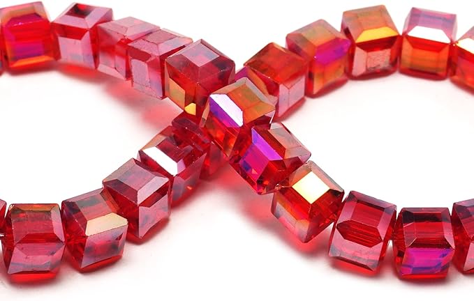 4mm Sparkle Cube Crystal Beads for Jewelry Making - Faceted Spacer Beads for Bracelets(94-100pcs, Red AB)