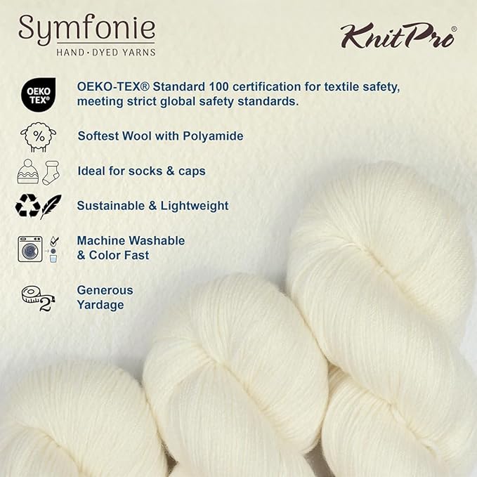KnitPro Symfonie Fingering Weight Hand Dyed Semi-Solid Yarn Skein | Extra Fine Merino Wool & Polyamide Blend for Knitting & Crocheting, Oeko-TEX Certified 400m, 100g | Terra Jasmine