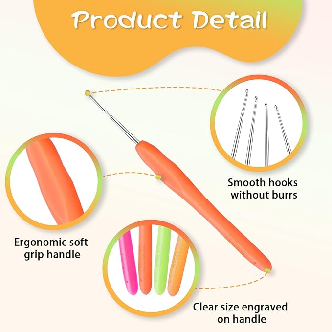 Molain 4 Pcs Crochet Hook Set, 1 mm, 1.25 mm, 1.5 mm, 1.75 mm - Small Size, Ergonomic Handle - Lace Crochet Hooks for Knitting Scarf, Gloves, Bags, Hats, Socks