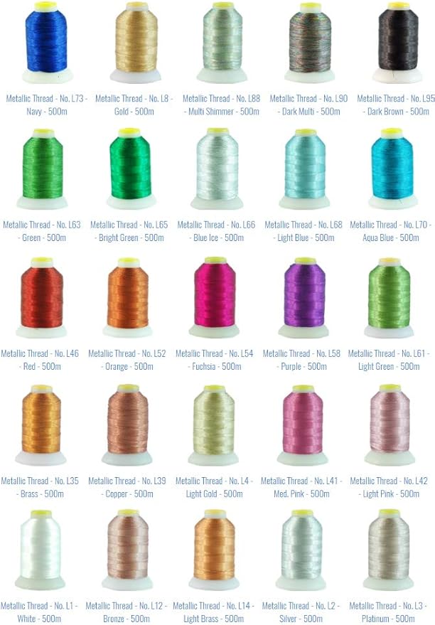 Threadart Metallic Thread | No. L14 - Light Brass | 500 Meter Cones (550 Yards) | 25 Brilliant Shiny Colors | For Machine Embroidery