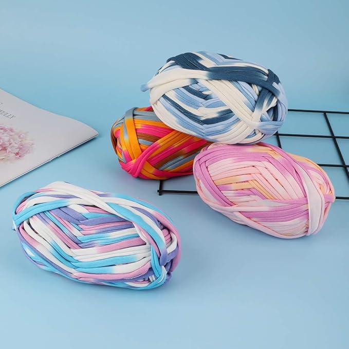 iSuperb 4 Pack Knitting Yarn Colorful Cloth T-Shirt Yarn Fabric Crochet Cloth for DIY Knitted Art Basket Bag - 400g