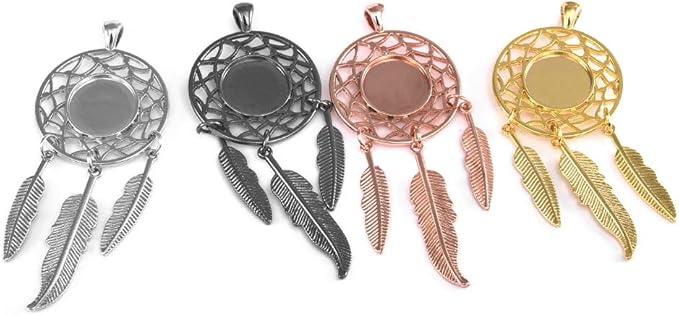 LANBEIDE 60Pieces Cabochons Jewelry Making Kits-20Pcs Dreamcatcher Bezel Pendant Trays with 20Pcs Glass Cabochons 14mm and 20Pcs Black Waxed Necklace Cords for Photo Pendant Jewelry Making